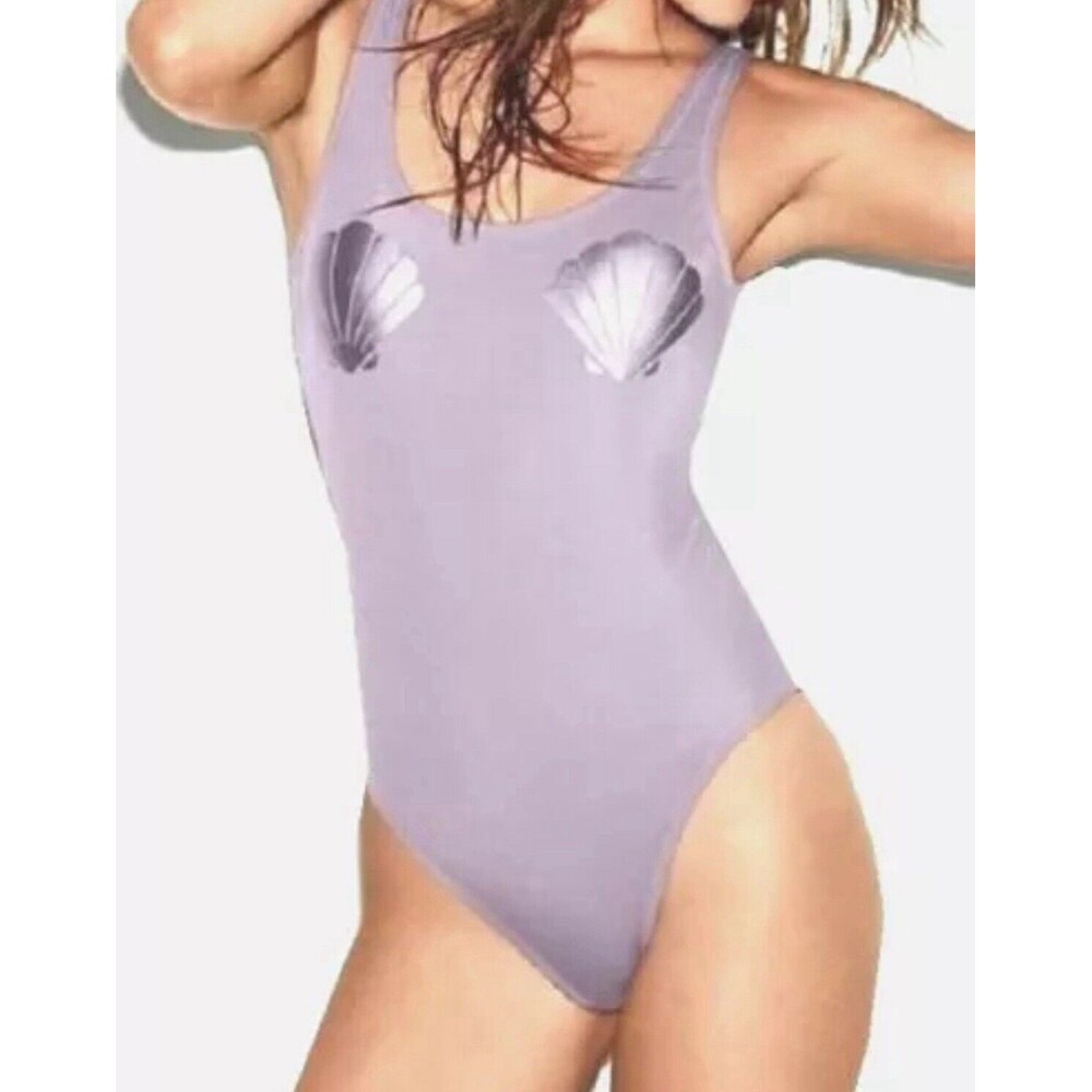 Victorias Secret PINK Swim Suit Large One Piece High Leg Lavender Sea Shell